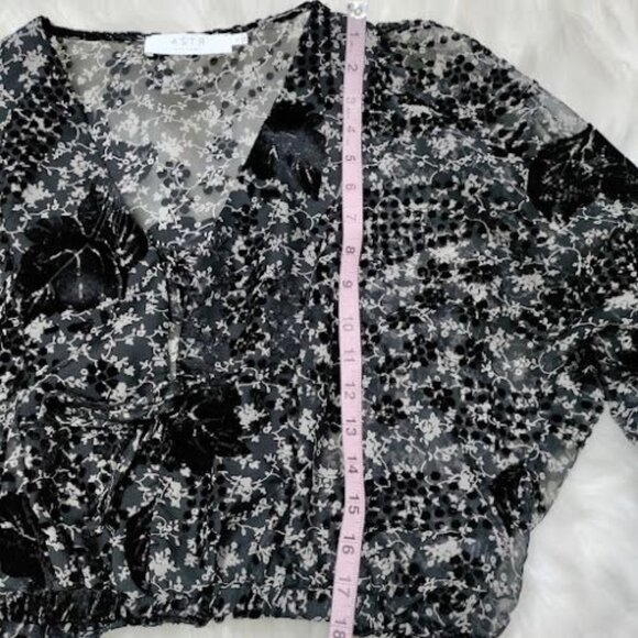 ASTR the label Velvet Burnout Shawna Abstract Velvet Cropped Sheer Floral Top S - Picture 9 of 12